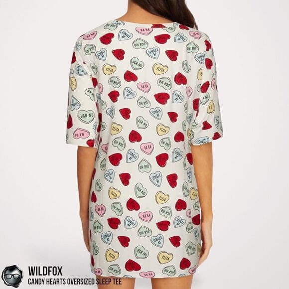 WILDFOX SLEEP CANDY HEARTS PRINT OVERSIZED SLEEP T-SHIRT IN WHITE NIGHTSHIRT NEW - Picture 14 of 15